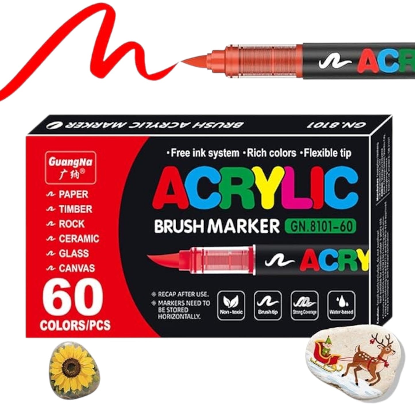 Soft Brush Tip Acrylic Markers, Quick-Drying Waterproof