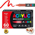 60 Set of Soft Brush Tip Acrylic Markers, Quick-Drying Waterproof