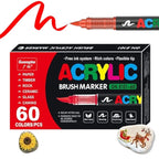 60 Set of Soft Brush Tip Acrylic Markers, Quick-Drying Waterproof