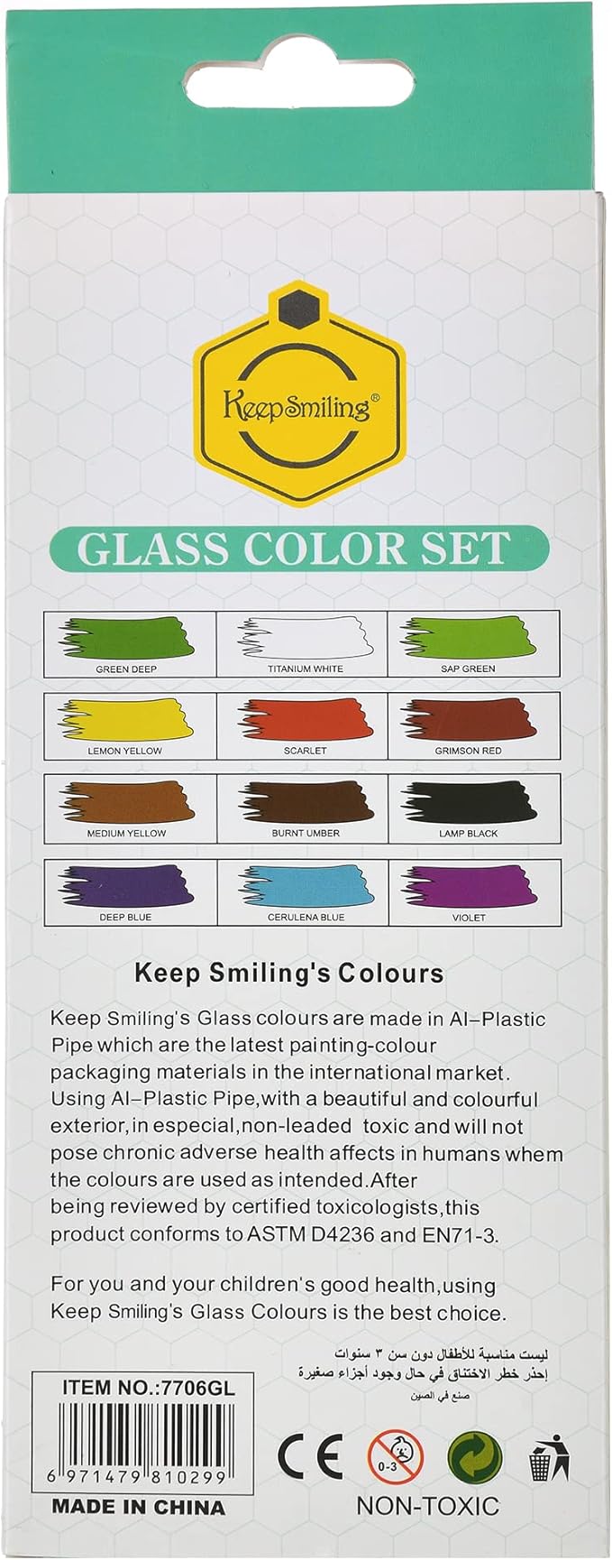 Glass tubes paint set, 12 colors, 6m