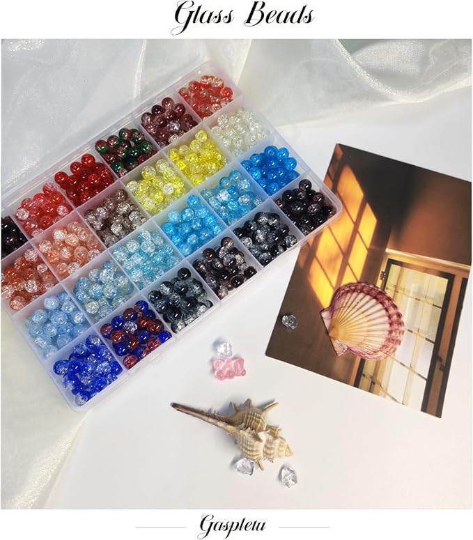 1200PCS 8mm Glass Beads Bracelet Making Kit, 48 Colors