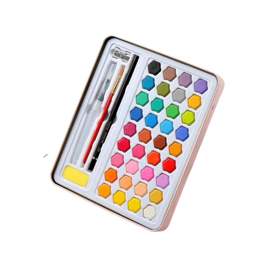 36 Colors Watercolor Paint Set, Protable with 10 Watercolor Papers, Refillable Brush Pen, Sponge, Drawing Pencil, Brush, Sharpener