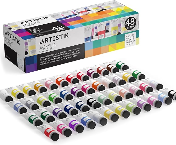 ARTISTIK Acrylic Paint Set - 48 Piece Set (48 x 22ml) Tubes