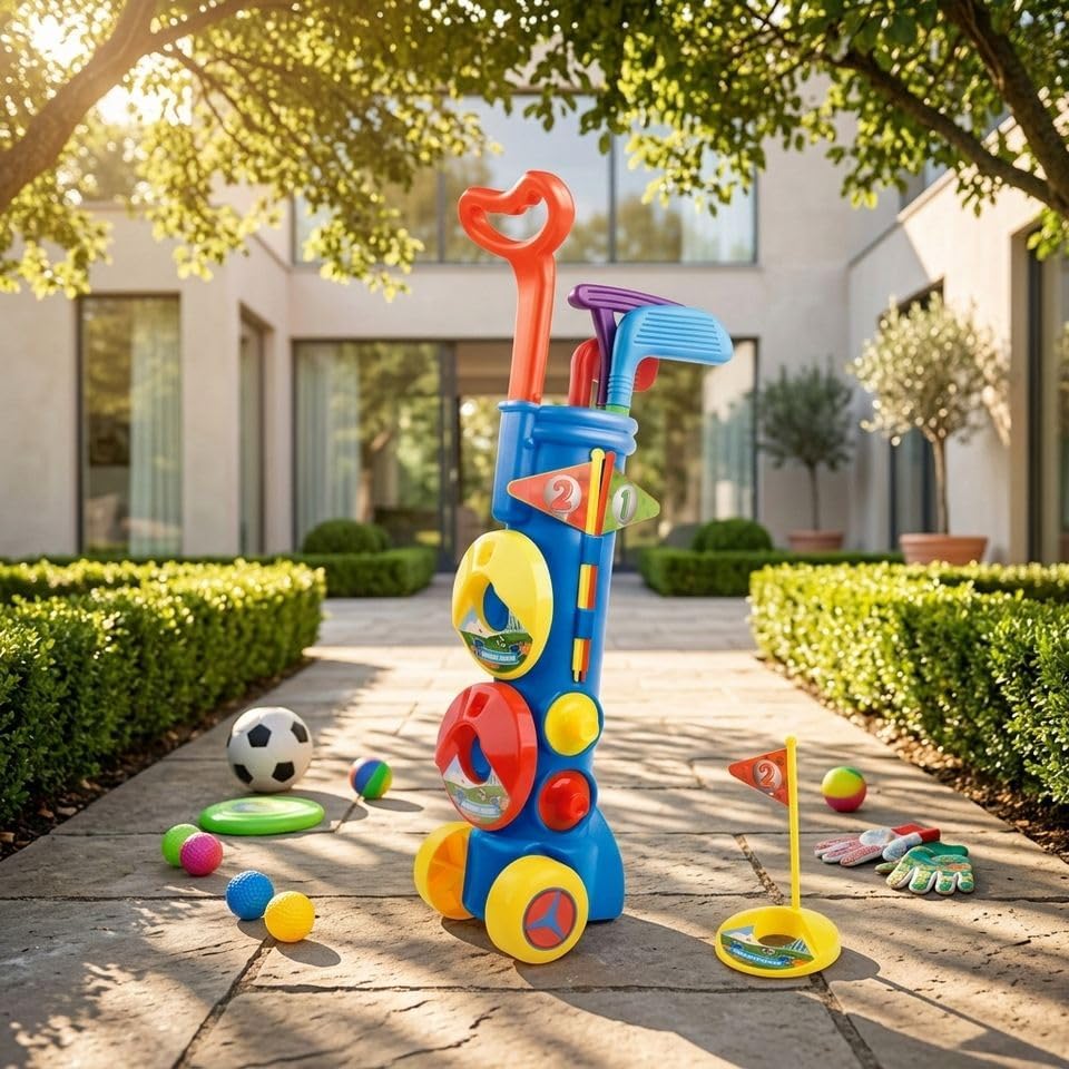 Kids Golf Toy with Wheels Stand, Educational Sports Toy