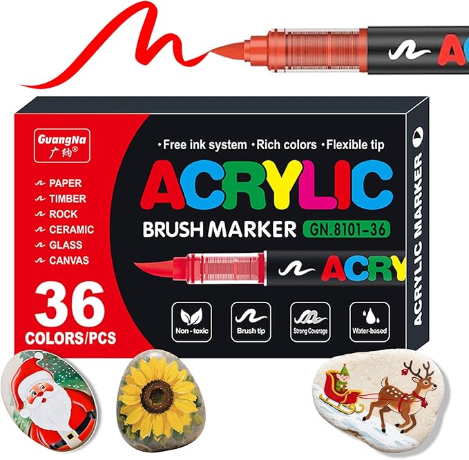 Soft Brush Tip Acrylic Markers, Quick-Drying Waterproof