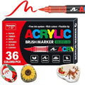 36 Set of Soft Brush Tip Acrylic Markers, Quick-Drying Waterproof