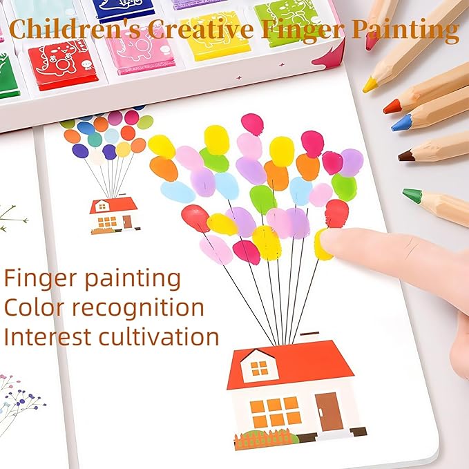 12 Color Stamp Pad,Water Colouring Book,Baby Safe Paint for Handprints ,Finger Paints
