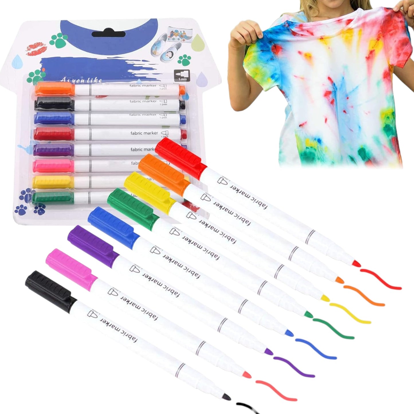 Permanent Fabric Markers for Cloth, 8 Colors