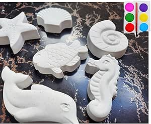 Gypsum Painting Figures (Sea Creatures) 6 Pcs + Watercolor Palette