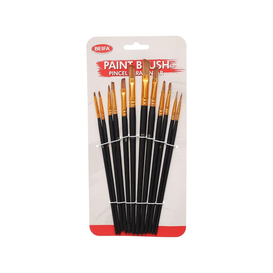 Beifa Flat Paint Brush Set Assorted Sizes 12pcs (Card) – Model DM236-A705
