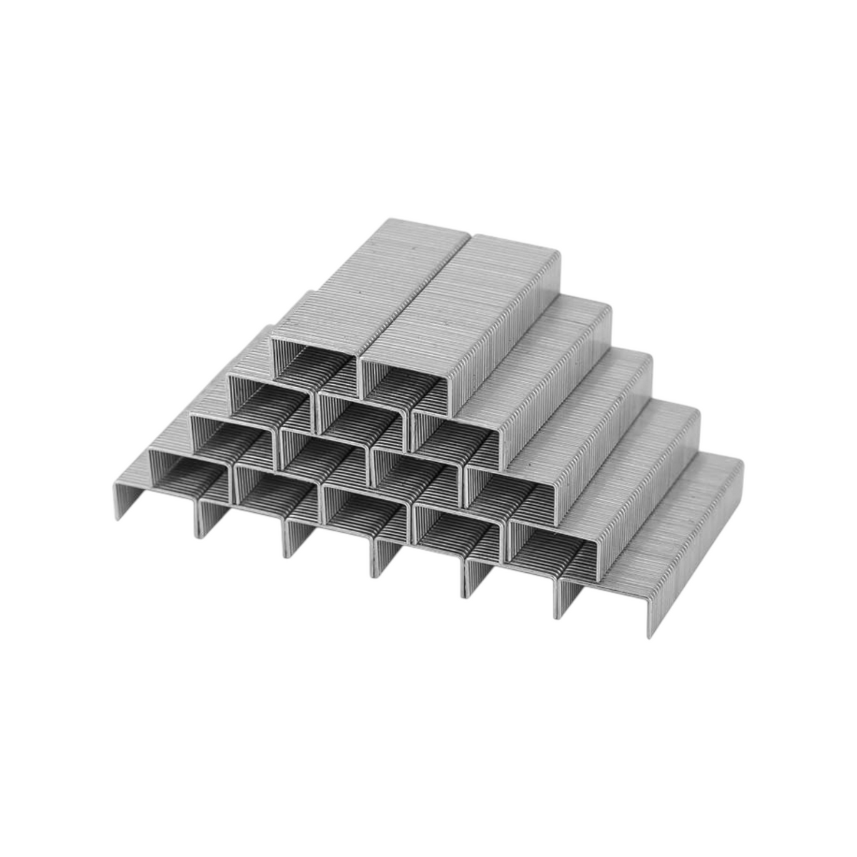 Elite Stationery House metal staples arranged in a pyramid stack for office and school use