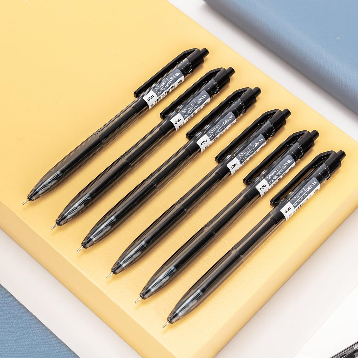 Deli Q46-4BL Ballpoint Pen Set, 4 Pens, 0.7 mm, Blue Ink, Soft Grip (Copy)