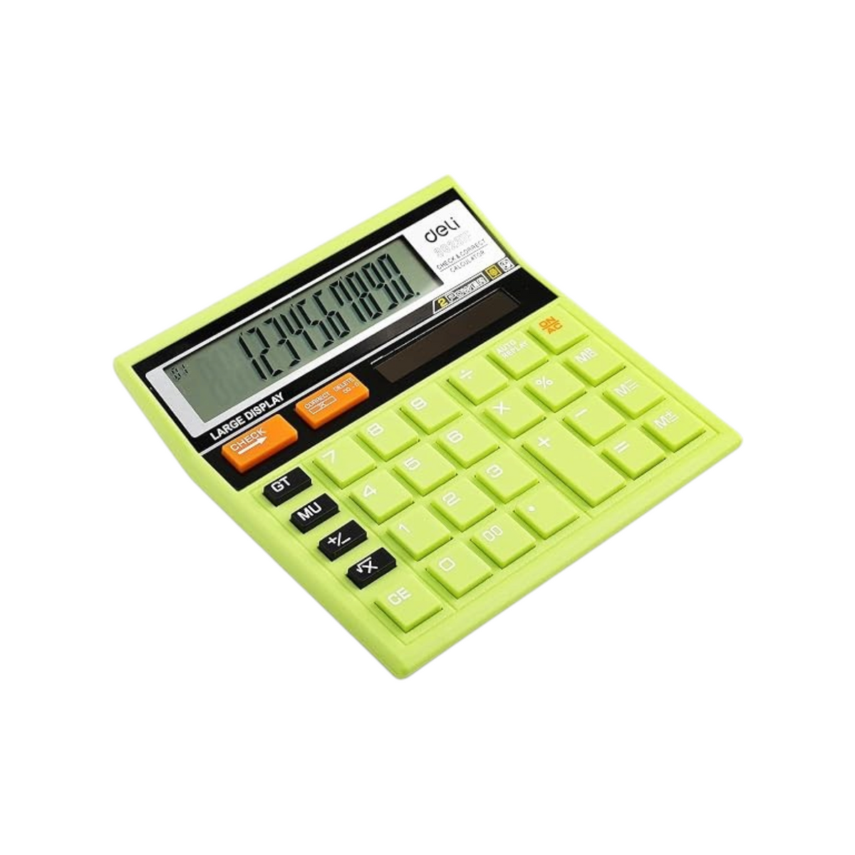 Elite Stationery House Deli 12-digit dual power calculator in green with 120-step check and large display