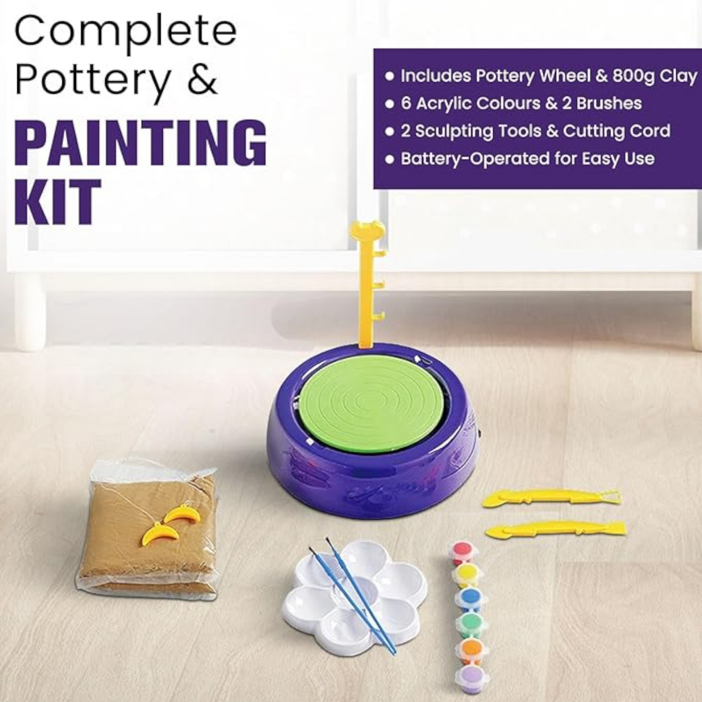 Kids Pottery Wheel Kit - Battery Operated Pottery Wheel & Painting Kit