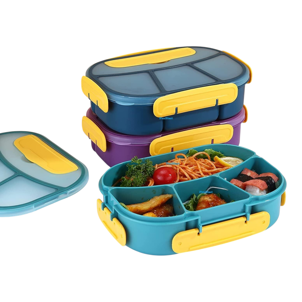 FunBlast Bento Lunch Box for Kids – 4 Compartment with Spoon