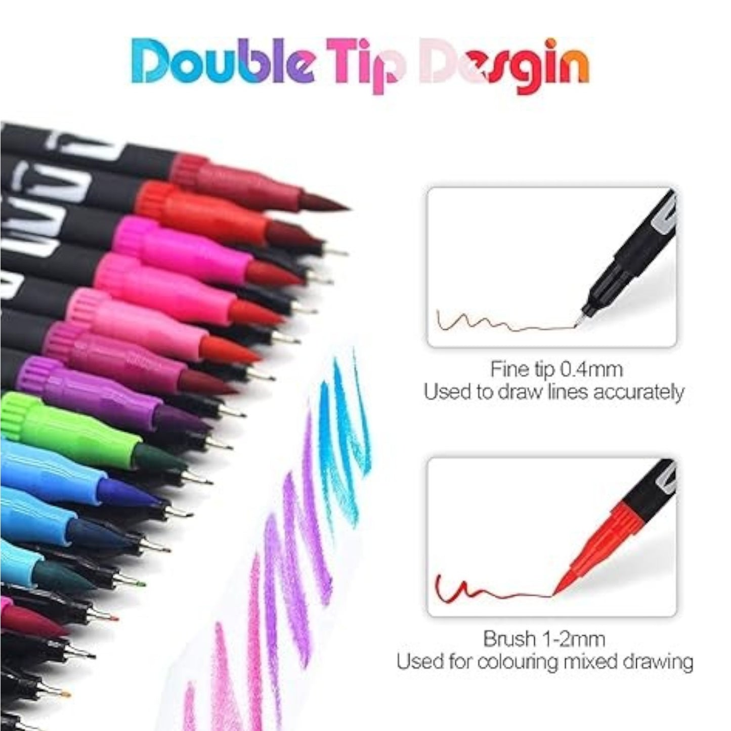 Dual Brush Pen Set, 36 Colours Brush Pens with Two Tips