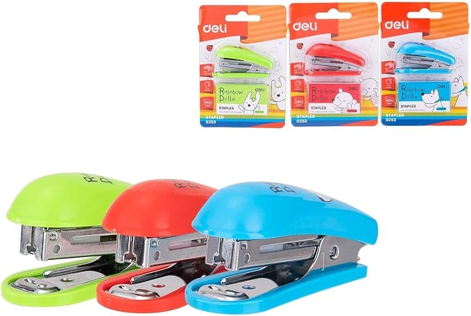 Deli e0253 mini paper stapler- assorted colors