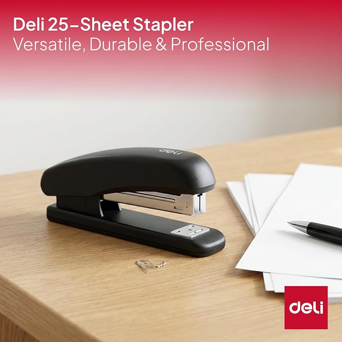 Deli Plastic Half Strip Stapler, Black