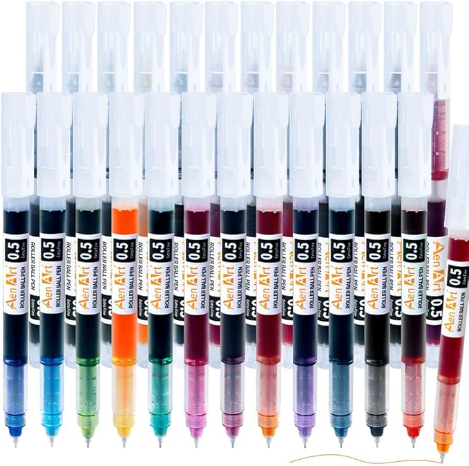 Liquid Ink Rolling Ball Stick Pens, Extra Fine Point (0.5mm)  24-Pack