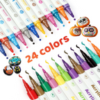 24Colors Acrylic Paint Pens With Dual Tip - Medium and Brush Tips