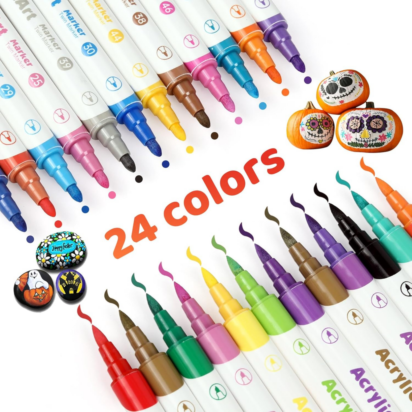 24 & 36 Colors Acrylic Paint Pens With Dual Tip - Medium and Brush Tips