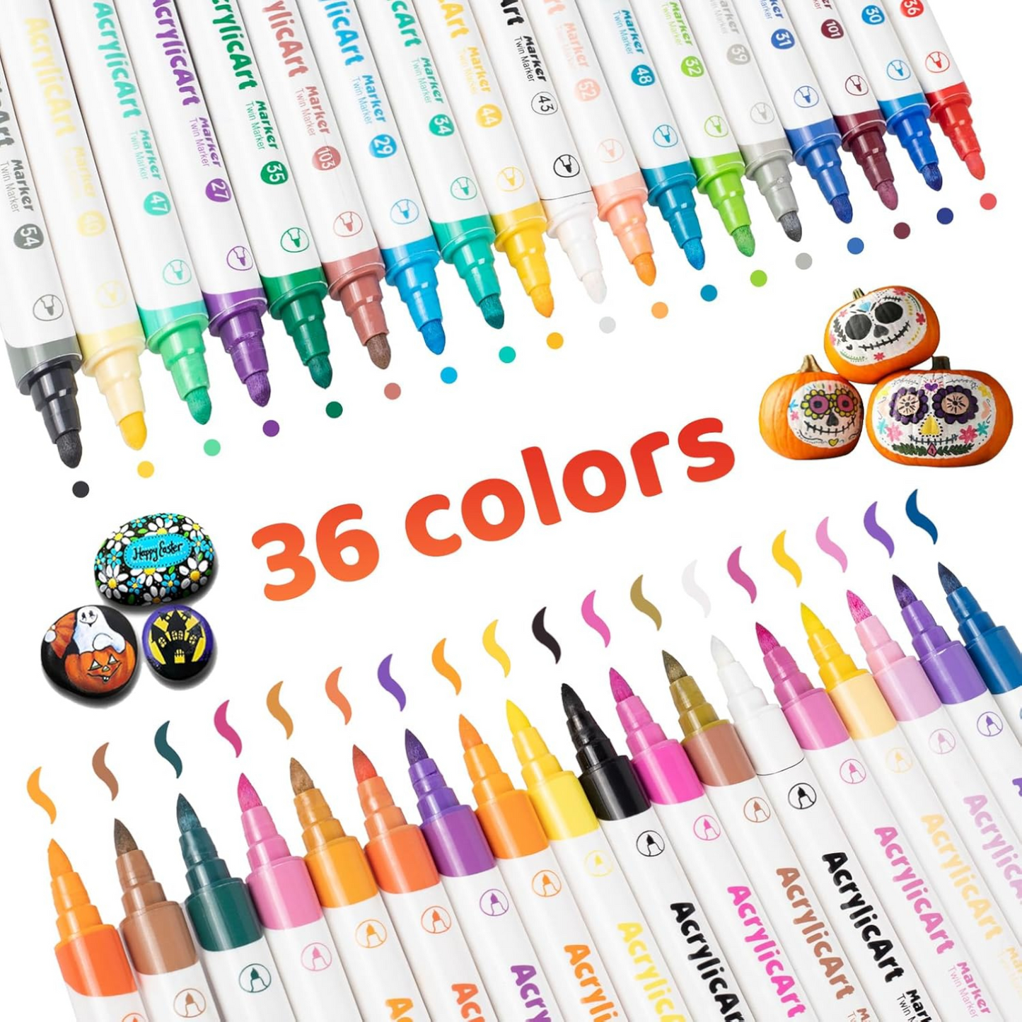 24 & 36 Colors Acrylic Paint Pens With Dual Tip - Medium and Brush Tips