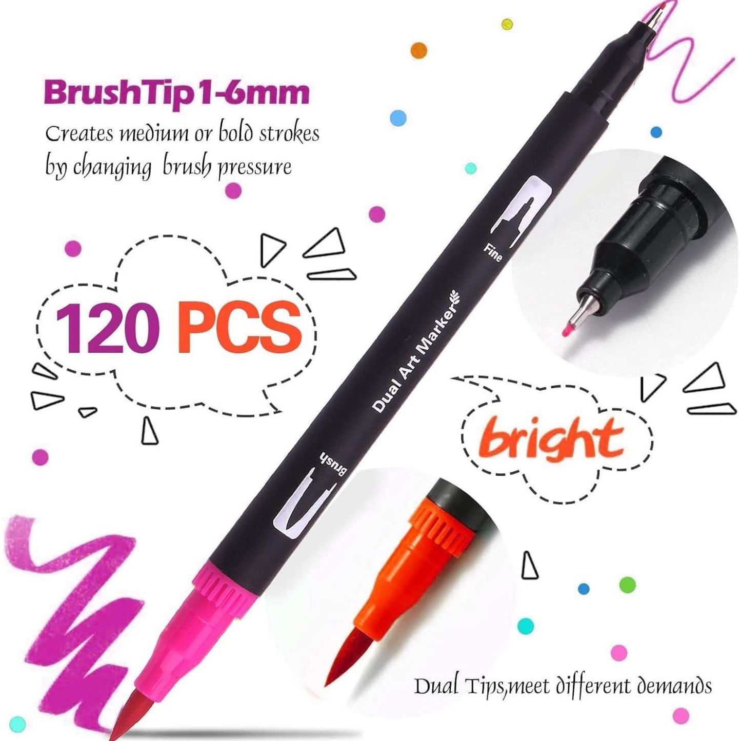 Brush Pens Dual Brush Fine Tip Drawing Pens  Pack of 120