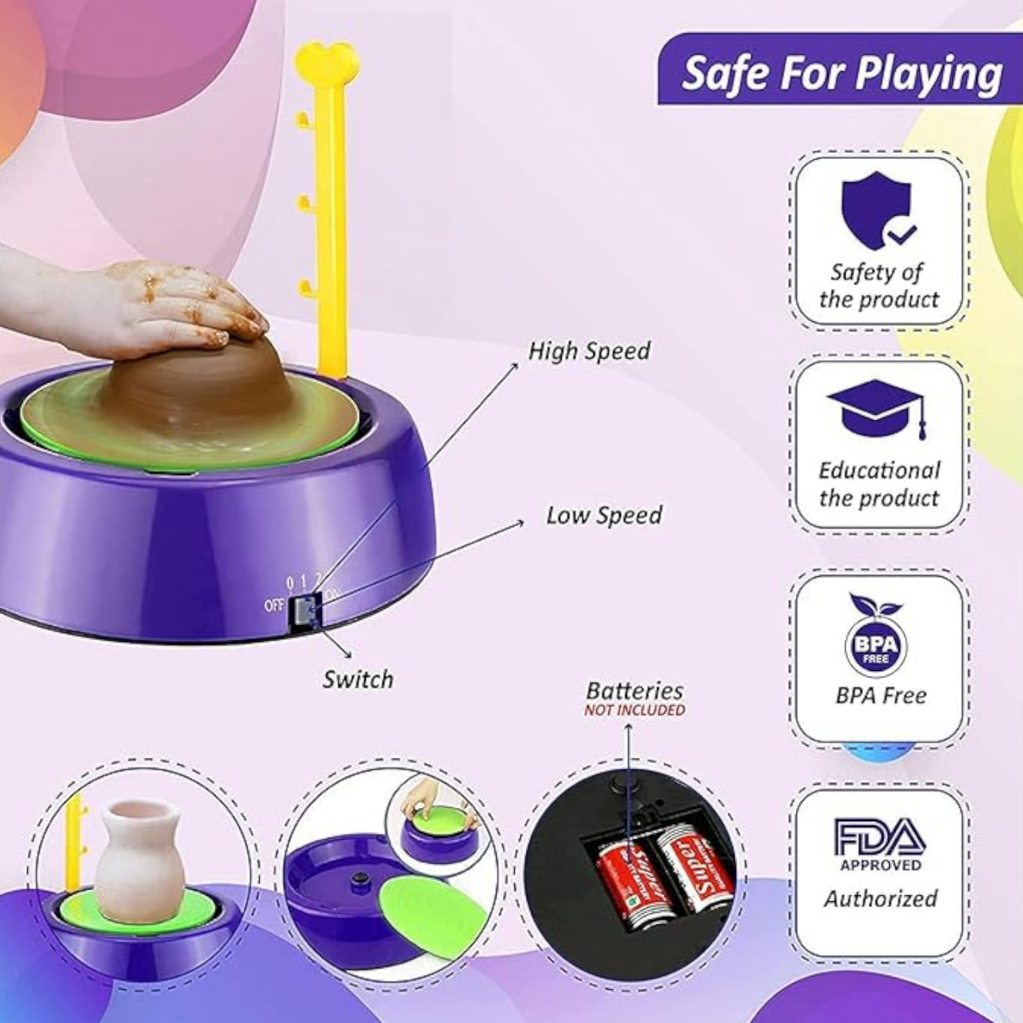 Kids Pottery Wheel Kit - Battery Operated Pottery Wheel & Painting Kit