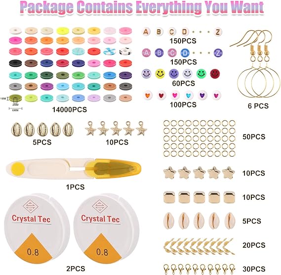 Clay Beads Bracelet Making Kit, 14610pc Set in 56 Colors