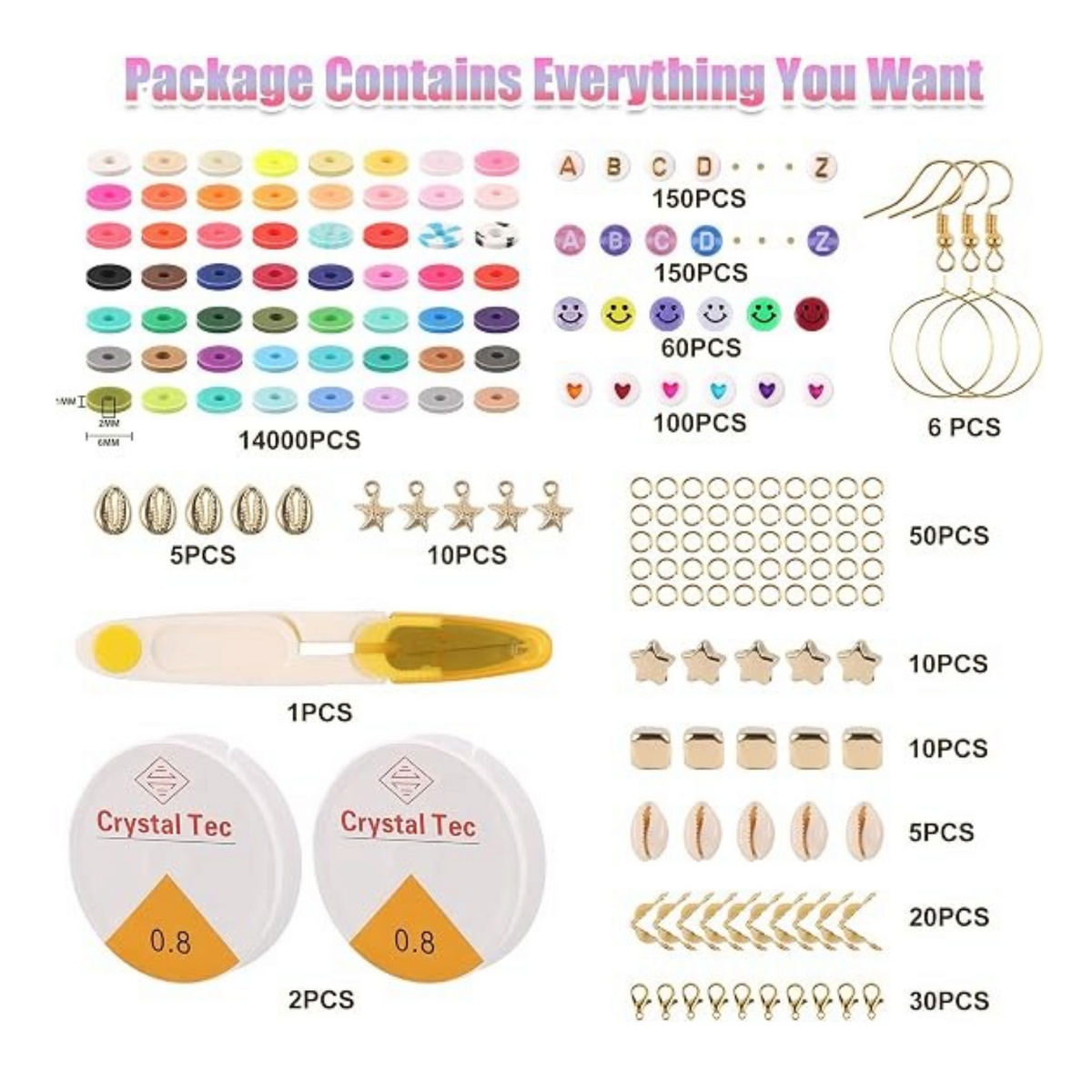 Elite Stationery House clay bead bracelet kit with 14610 pieces, including 56 colors, letter beads, charms, and cords.