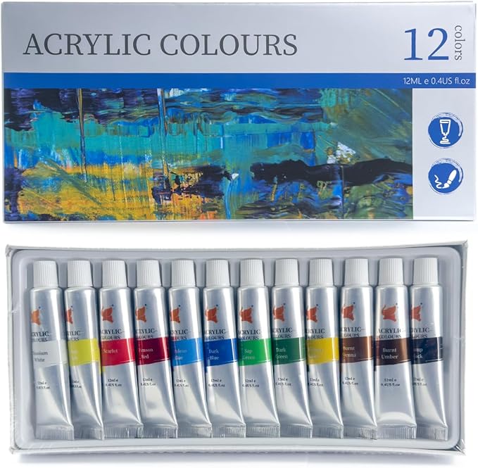 Acrylic Colors - 12 Colors X 12ML Tubes