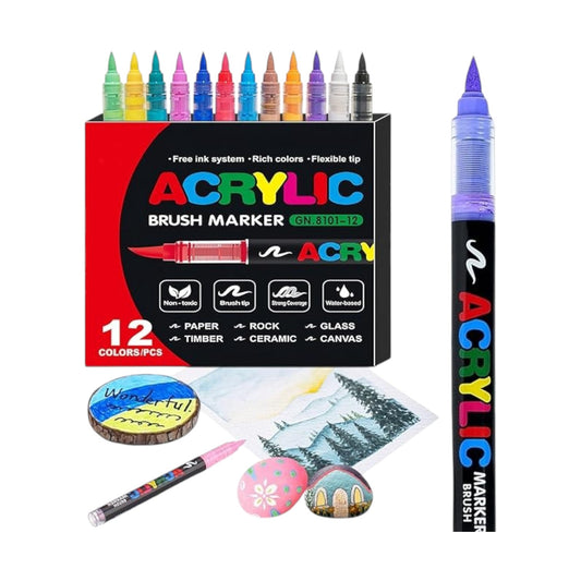 Acrylic Paint Markers,12 colors Soft Brush Tip Acrylic Paint Pens