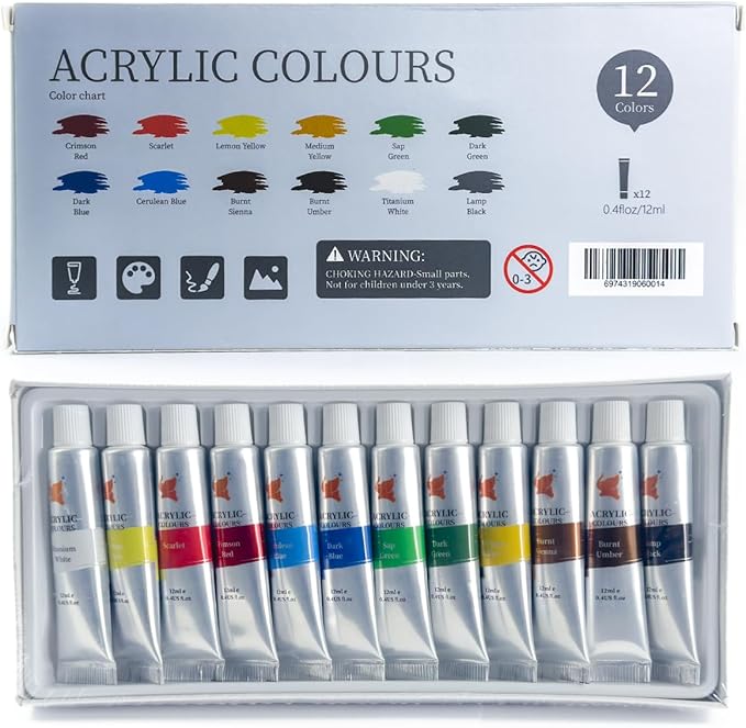 Acrylic Colors - 12 Colors X 12ML Tubes