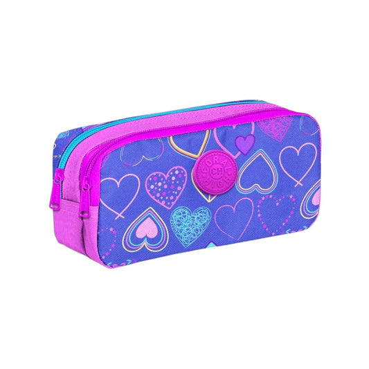 Coral High Kids Two Compartment Pencil case - Heart Patterned