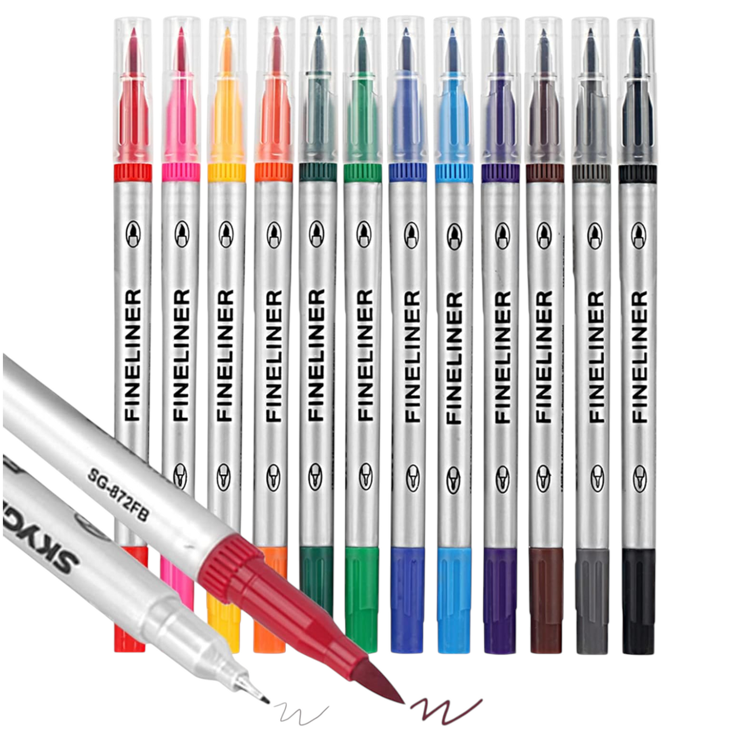 Dual Brush Marker Pens for Coloring, Artist Fine &amp; Brush Tip Marker Set,