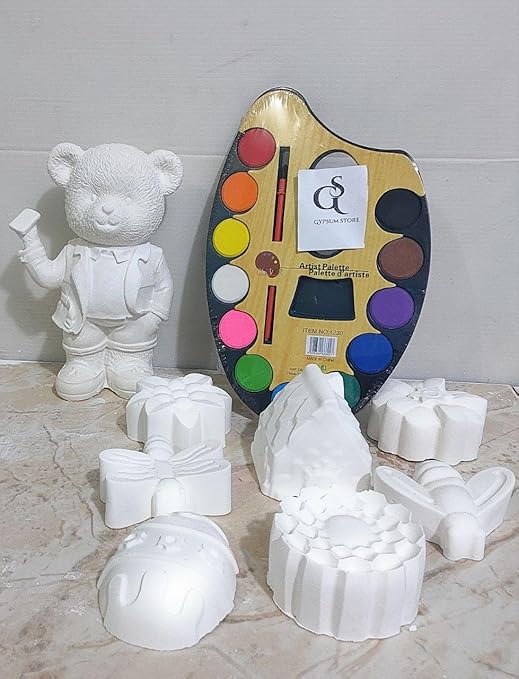 8 Shapes and 3D Gypsium Bear Figure for Kids to Color and Play