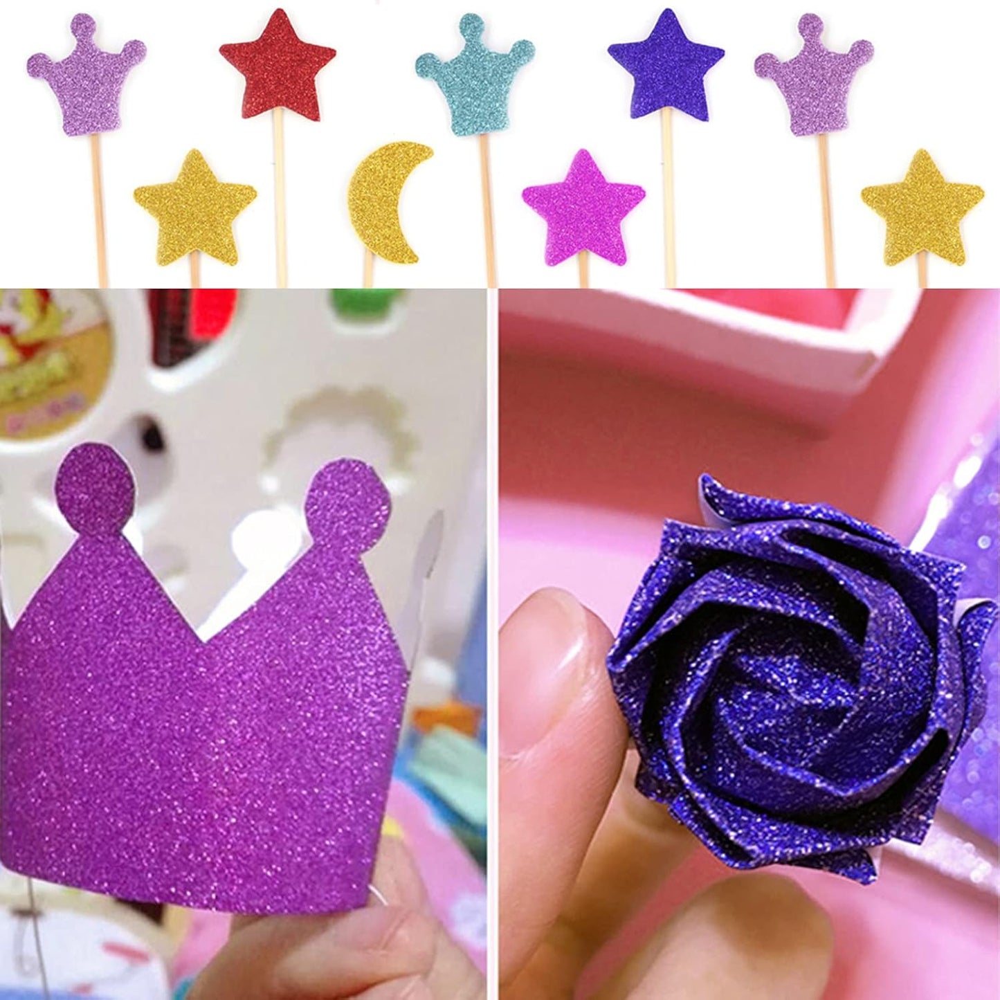 20 Sheets Glitter A4 Coloured Cardstock - Thick Sparkly Paper