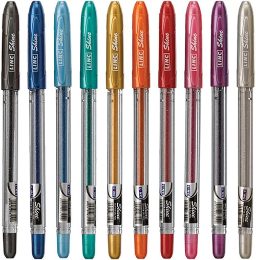 10 x Linc Shine Sparkled Gel Pens 0.7 mm FINE Tip 10 colors