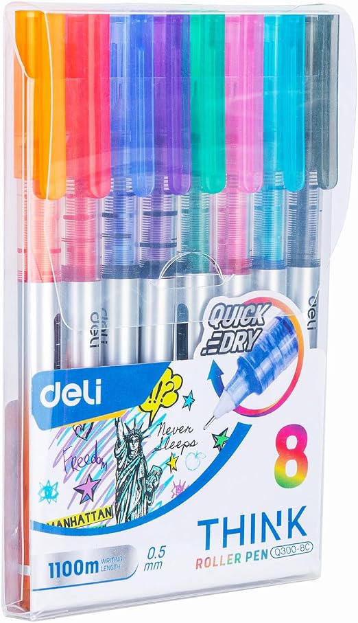 Deli  8-Piece Set of 0.5mm Erasable Gel Pens, Rollerball