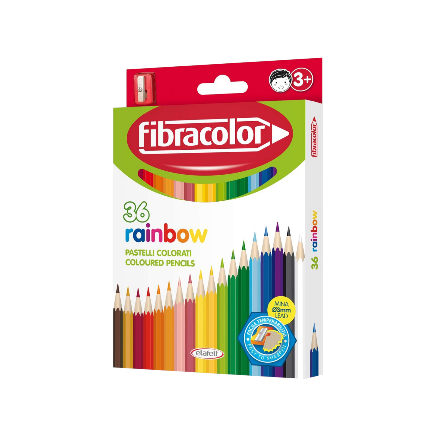 FIBRACOLOR - Rainbow colored pencils,  36 colors with sharpener