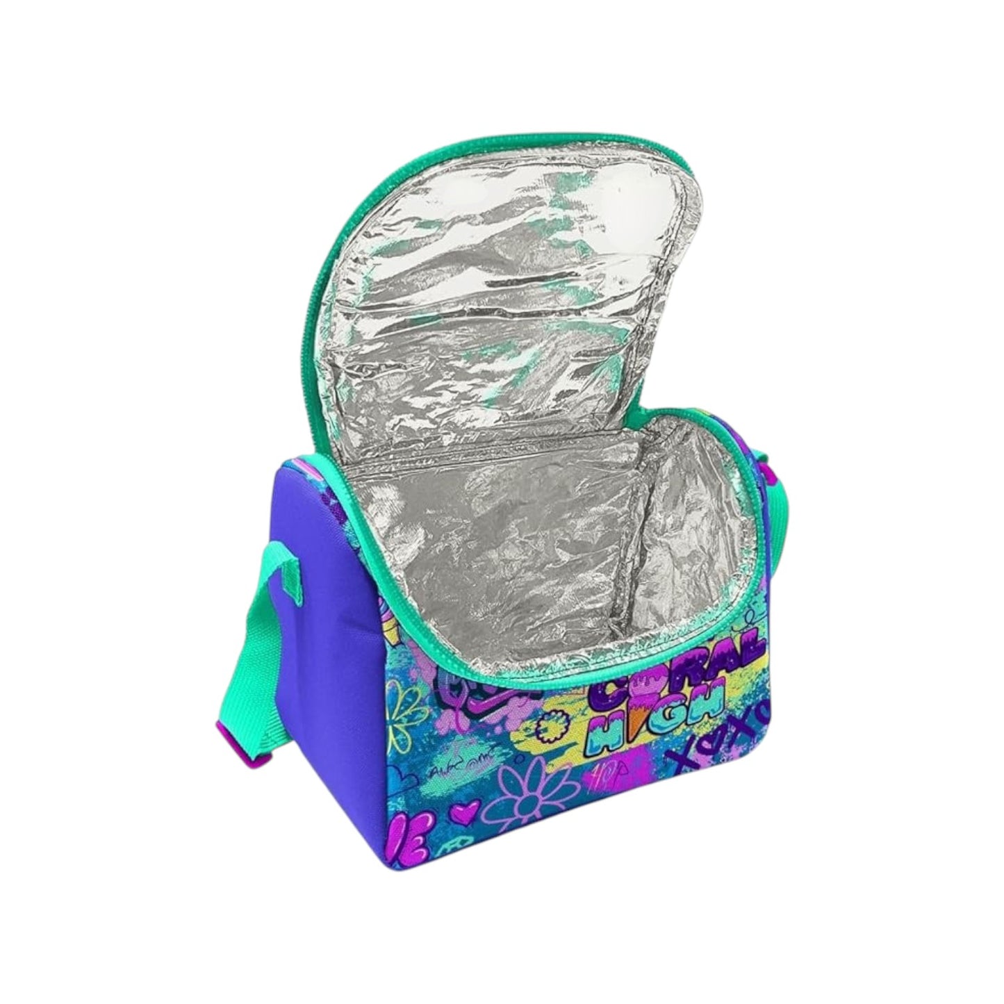 Coral High Kids Thermal Lunch Bag - Lavender Water Green Graffiti Patterned
