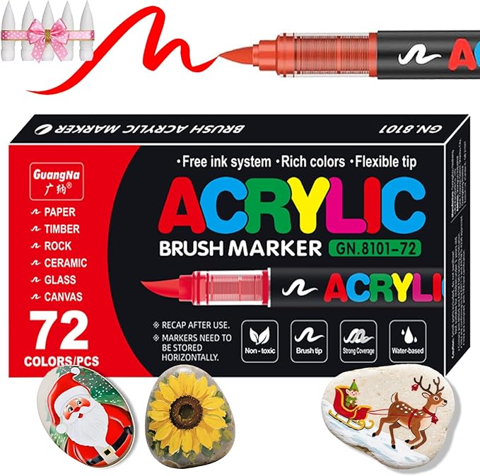 Soft Brush Tip Acrylic Markers, Quick-Drying Waterproof