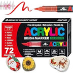 72 Set of Soft Brush Tip Acrylic Markers, Quick-Drying Waterproof