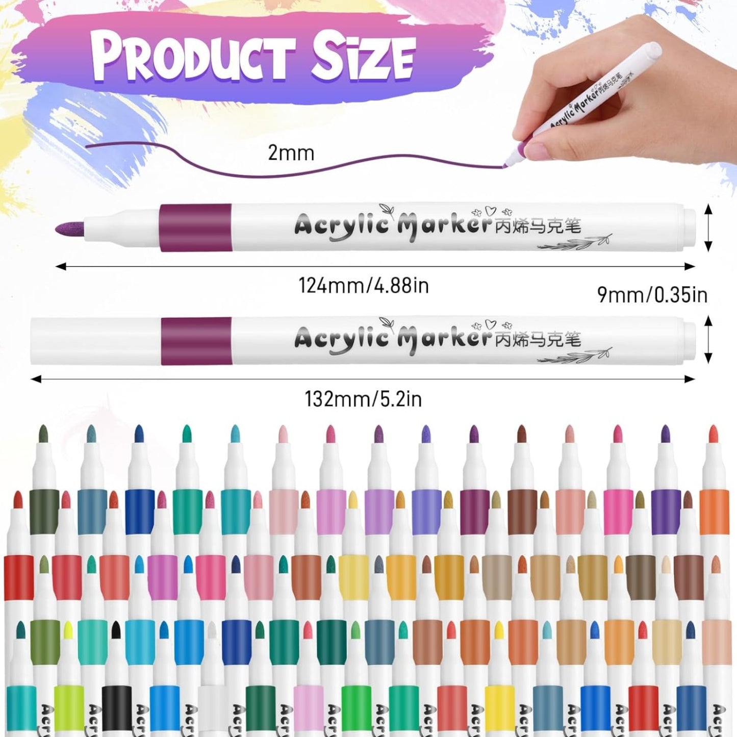 60 Colours Acrylic Paint Pens Markers, Acrylic Paint Pens for Painting Rock, Wood, Metal, Canvas, Fine Tip