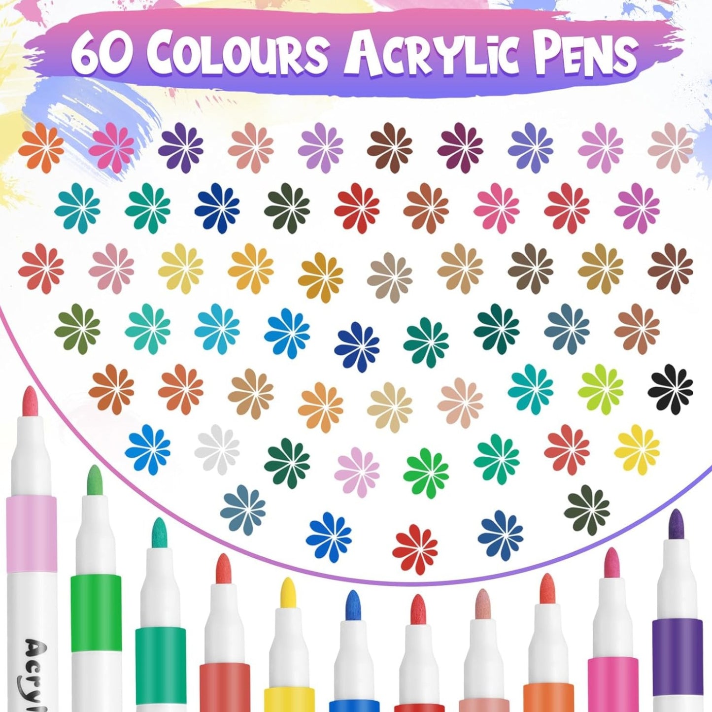 60 Colours Acrylic Paint Pens Markers, Acrylic Paint Pens for Painting Rock, Wood, Metal, Canvas, Fine Tip