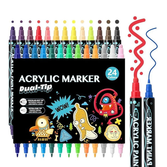 24 Colors Dual Tip Acrylic Paint Pens Markers