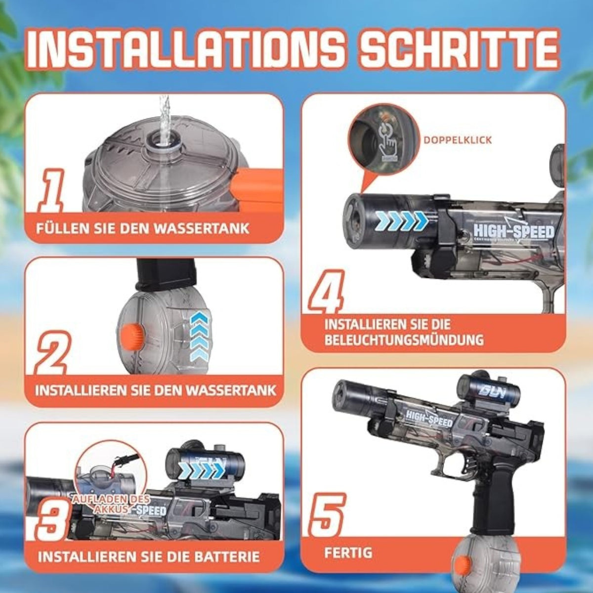 Electric Water Gun with Realistic Flame Light Effects Simulated Recoil Rechargeable
