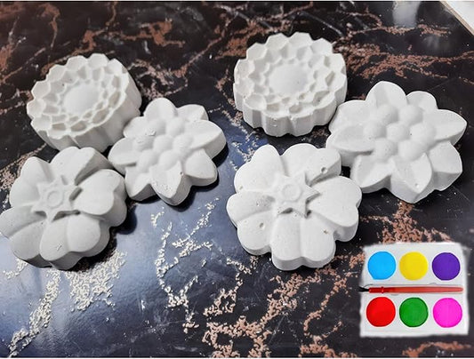 Gypsum Shapes For Coloring (Flowers) 3 Pieces With Gift Color Palette