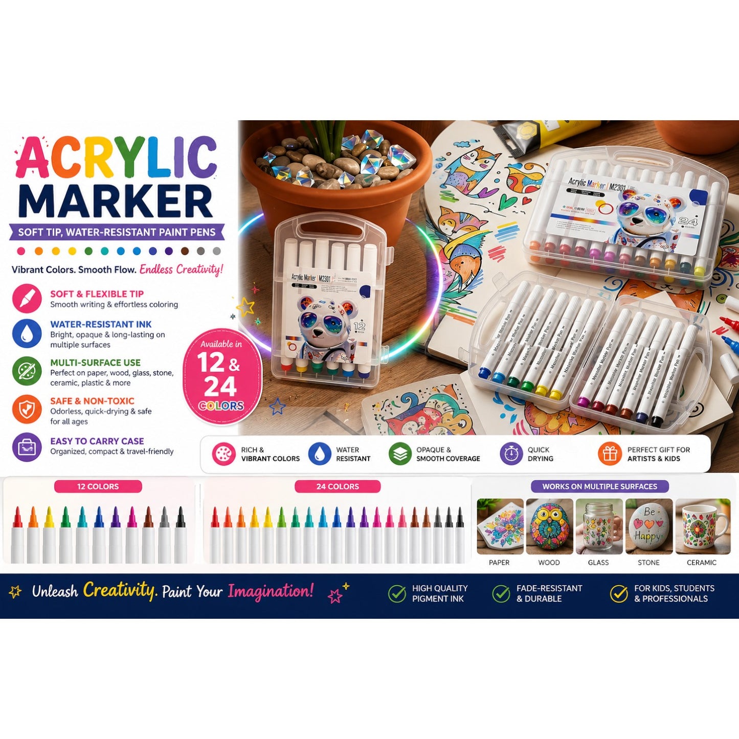 Acrylic Marker - Soft Tip, Water-Resistant Paint Pens