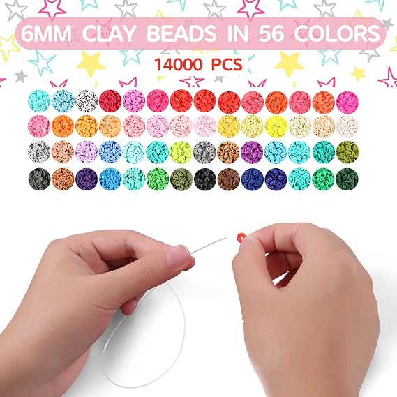 Clay Beads Bracelet Making Kit, 14610pc Set in 56 Colors